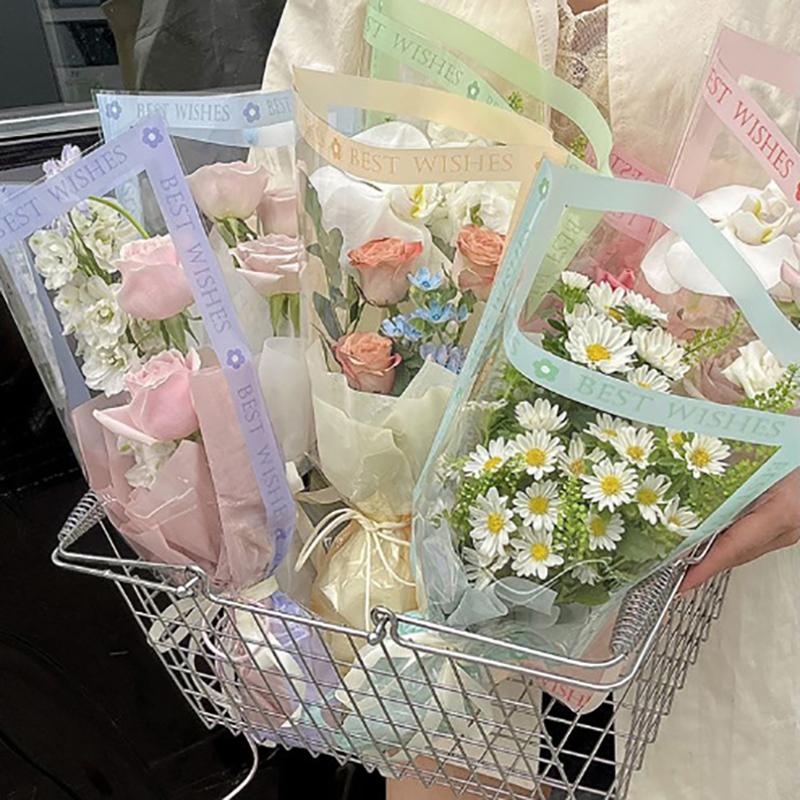 50Pcs Single Bouquet Flower Wrapping Paper Transparent Cellophane Gift Packaging Bag Wedding Birthday Party Florist Packing Bags