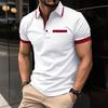 Fashion Men's Summer New Chest Fake Pockets Splicing Colour Blocking Casual Sports Polo Shirt Tops