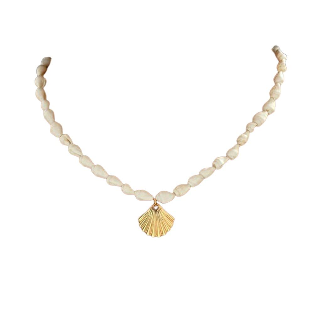 Natural Seashell Necklace Ocean Style Beaded Choker Holiday Conch Pendant Necklace  for Women