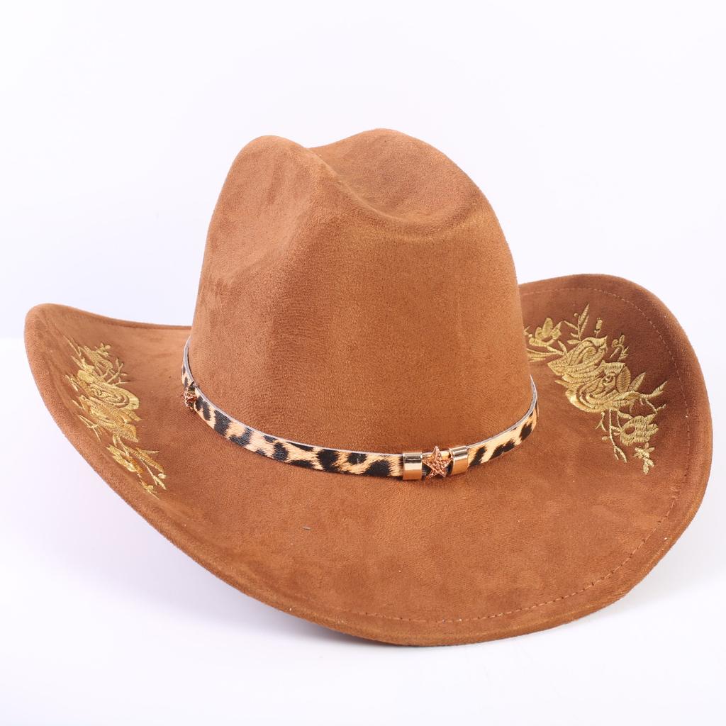 Popolare cappello western da cowboy in camoscio classico europeo e americano da uomo e donna con tesa larga ricamato cappello da sole da esterno