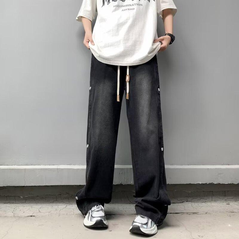 Джинсы JYL Мужские Граффити Рваные Летние Модные Прямые Свободные Расклешенные Джинсовые Брюки M