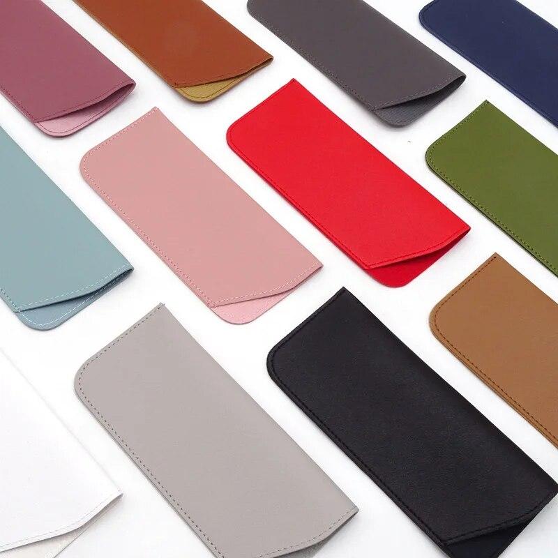 Pure Color Läder Glasögon Solglasögon Läsglasögonfodral Mjukt PU-läderväska Fickglasögonglasögonärm Glasögonskydd