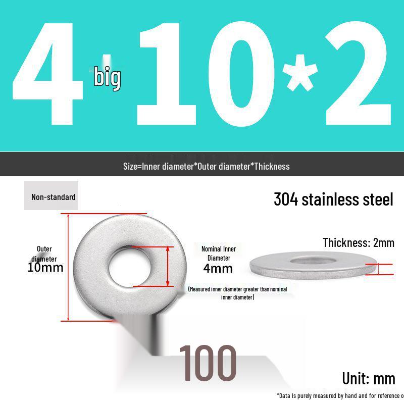 304 Stainless Steel Enlarged Flat Washer Ring (Sizes: M1.6-M22)