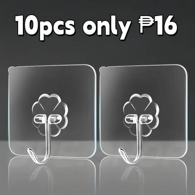 10Pcs Transparent Stainless Steel Strong Self Adhesive Hooks Key Storage Hanger For Kitchen Bathroom Door Wall Multi-Function