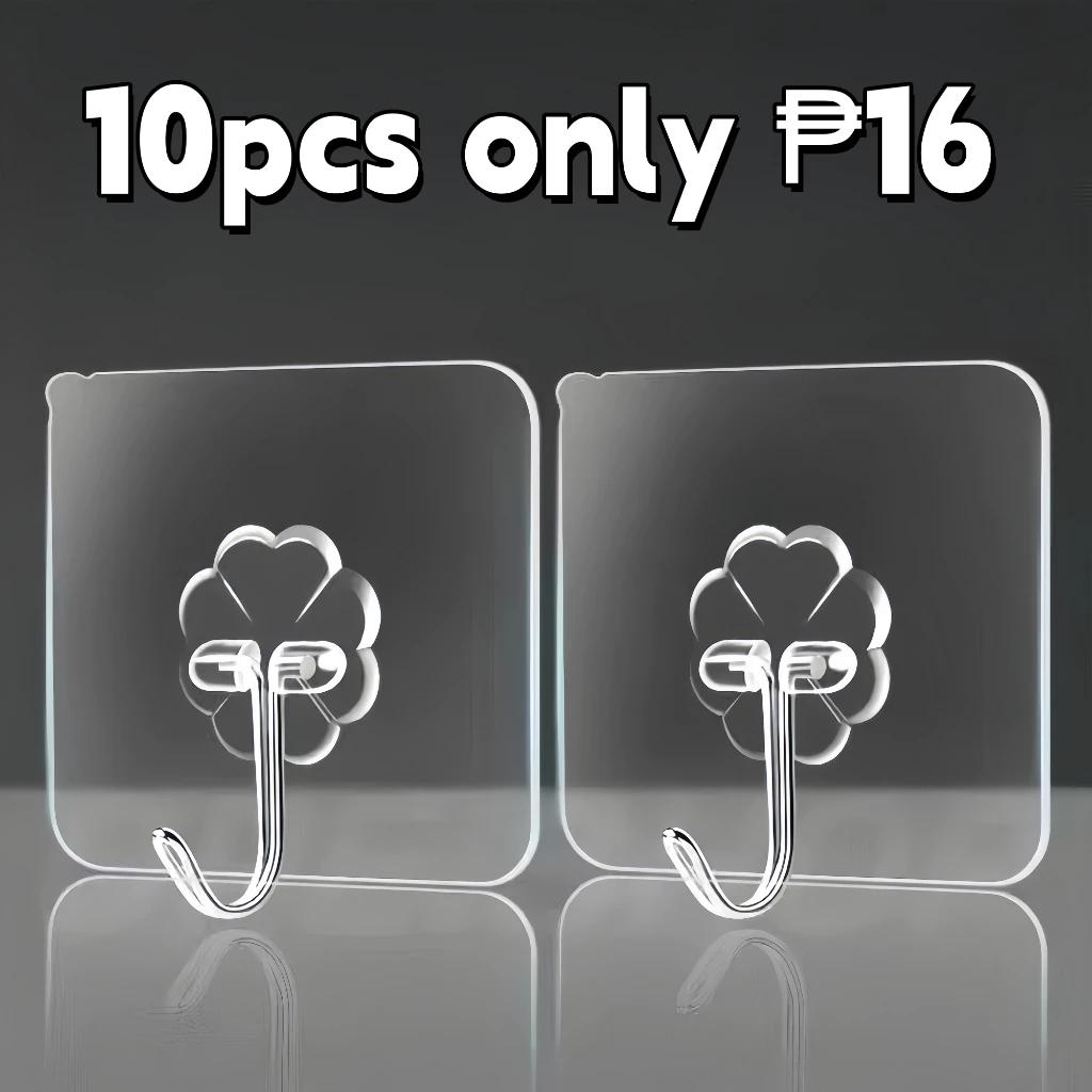 10Pcs Transparent Stainless Steel Strong Self Adhesive Hooks Key Storage Hanger For Kitchen Bathroom Door Wall Multi-Function