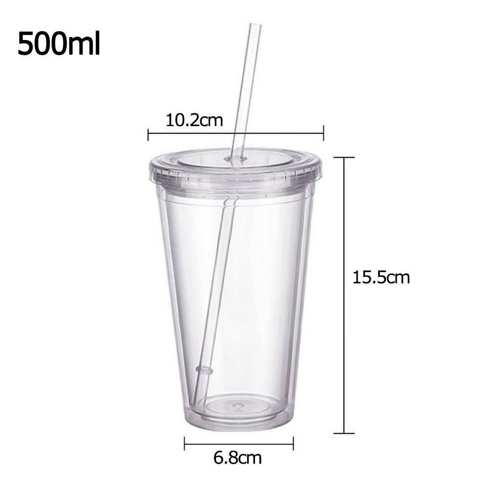 Clear Tumbler with Straw Reusable Double-layer Water Bottle for Coffee Milk DIY Smoothie Cup Drinkware Supplies