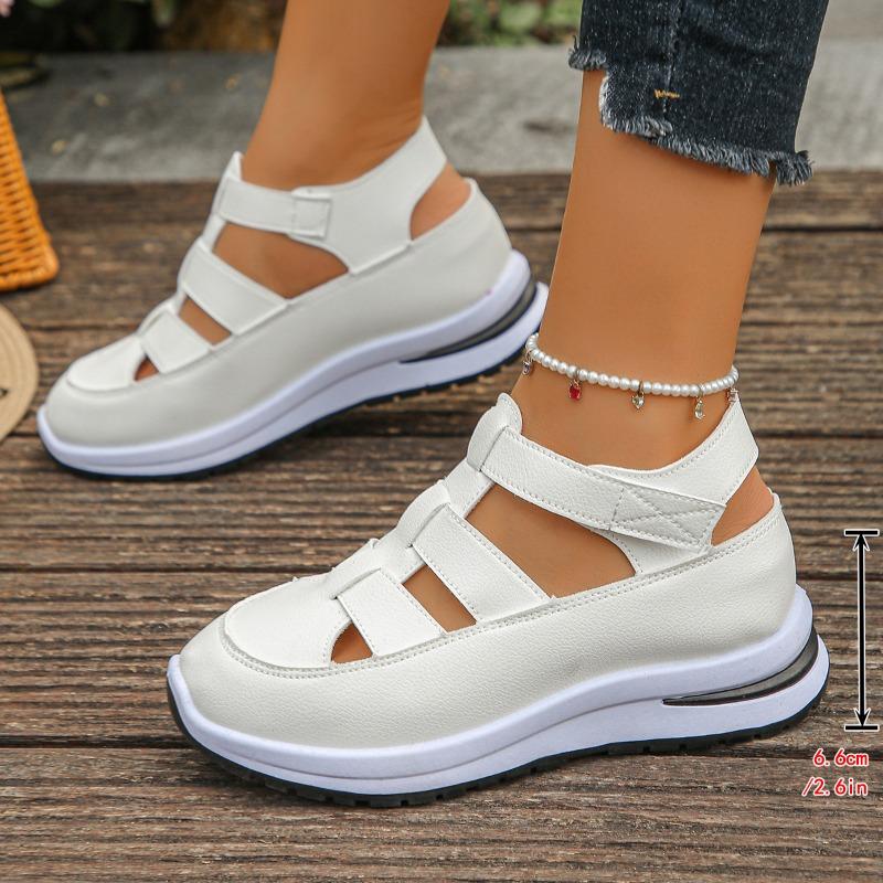 Plus‑Size Closed‑Toe Hollow‑Out Hook‑and‑Loop Thick Wedge Women Sandals