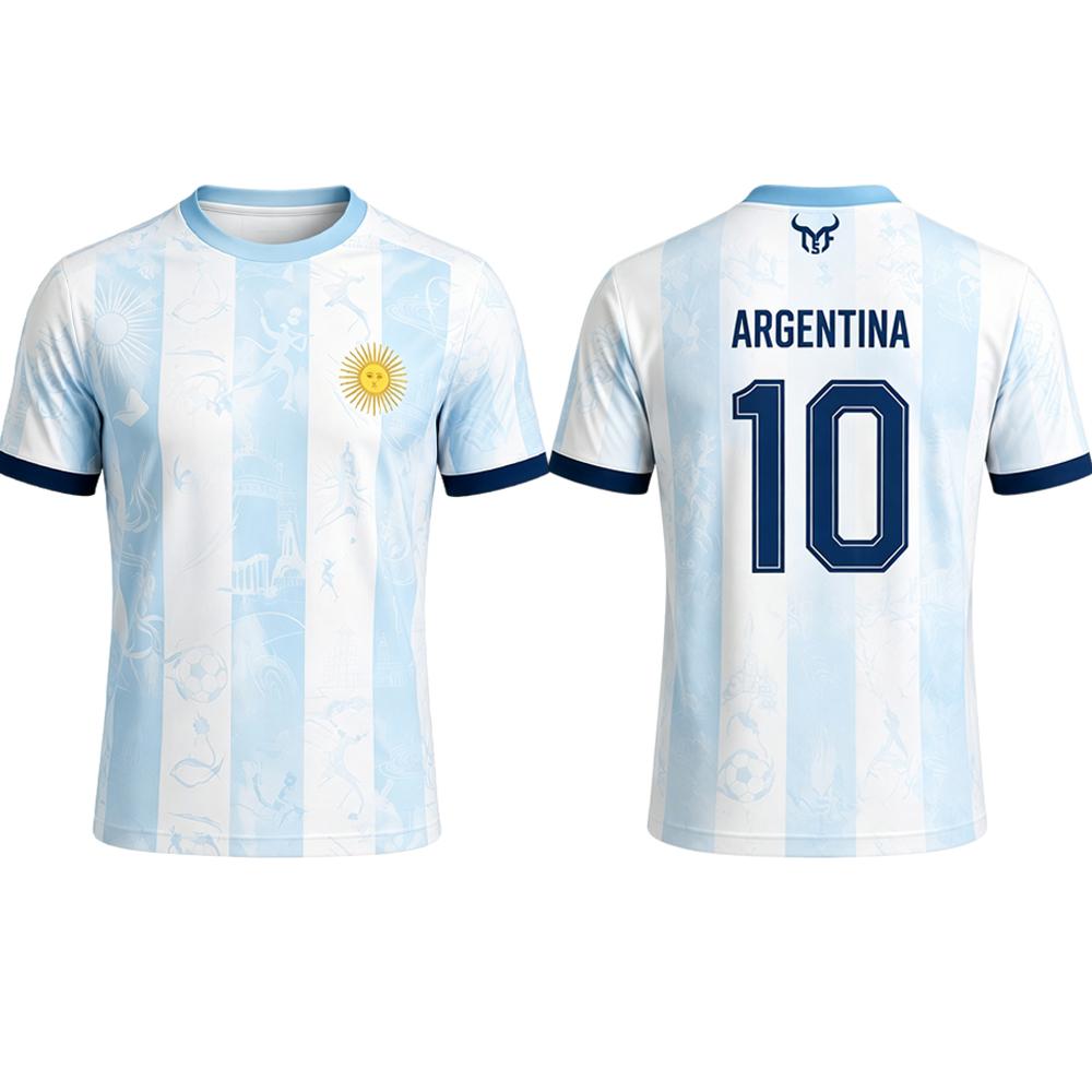T-shirt Imprimé Drapeau Argentine Été Respirant Séchage Rapide Sport Maillot de Football Vêtement d'Entraînement Quotidien Cadeau pour Fan