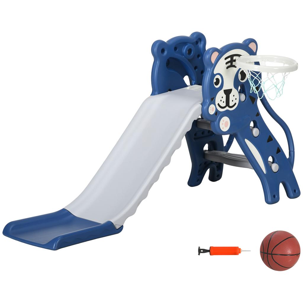 3 In 1 Baby Slide for Indoor Use with Climber, Basketball Hoop, Basketball, for Ages 18-36 Months - Blue