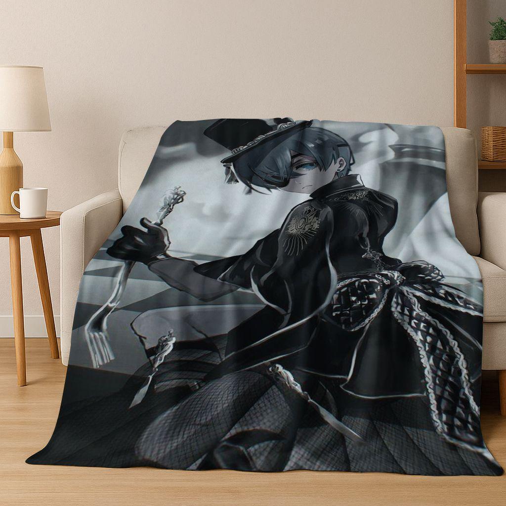 Anime Black Butler Sebastian Ciel Cartoon Cartoon Flannel Blanket,Cozy Soft Throw Blanket for Home Bedroom Bed Sofa Cover Kids