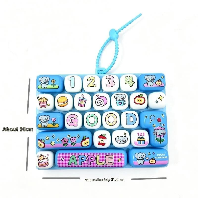 Mini Fidget Keyboard Keychain Cartoon 26 Fun Pattern Buttons Portable Lanyard Stress Relief Toy for Travel Bag Decoration