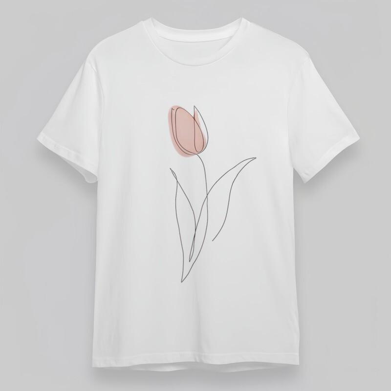 

Women s Classic T-Shirt Pink Tulip Line Art Botanical 100% Cotton Oversize Tee XL