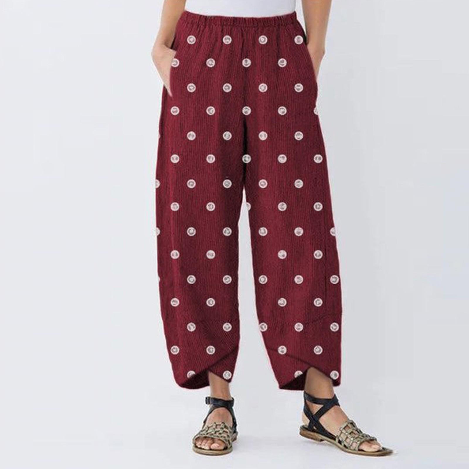 

Женские повседневные свободные пляжные длинные брюки с принтом в горошек больших размеров, брюки XL красный