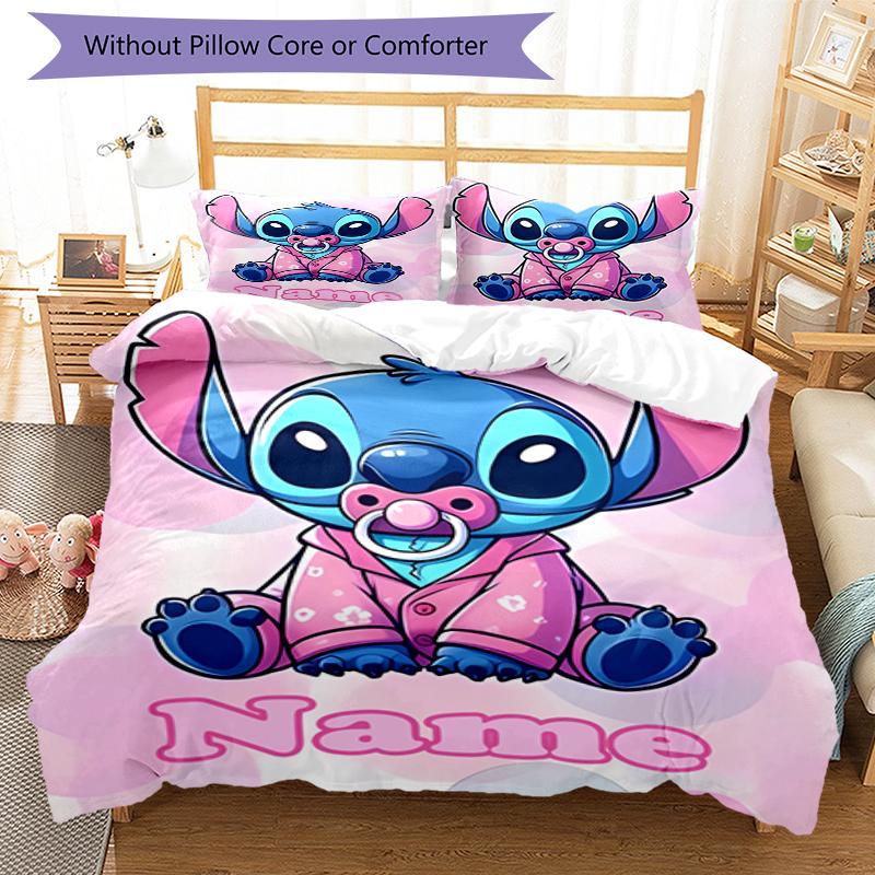 3pcs Custom Name Stitch Bedding Set Duvet Cover Closure Includes 1 Duvet Cover & 2 Pillowcases, Soft and Comfortable for All Seasons.
