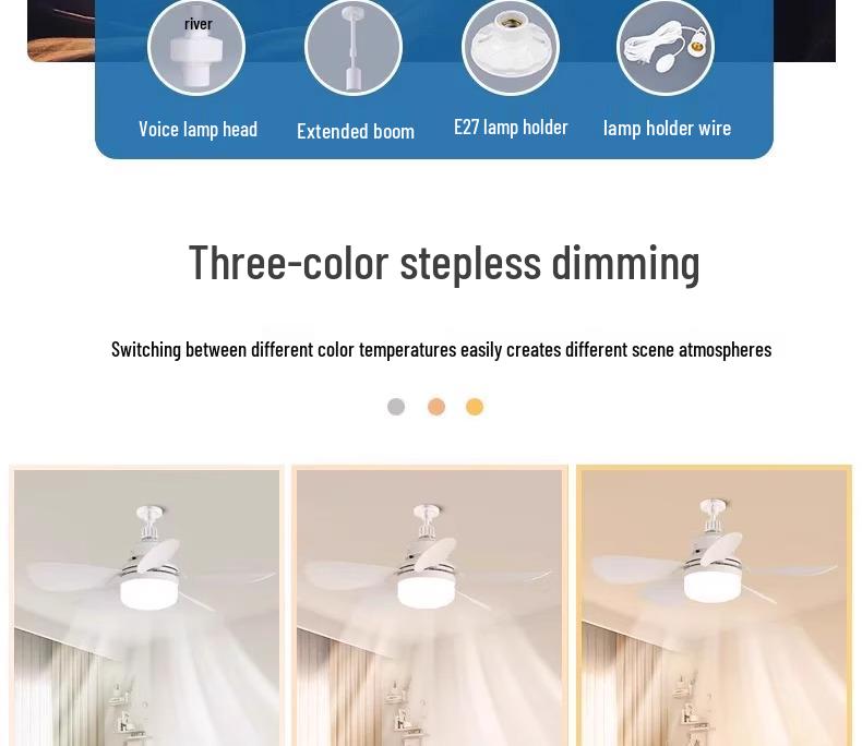 E27 Base Silent LED Ceiling Fan with Remote Control - Energy-Saving Light for Bedroom, Kitchen, Bathroom, Restaurant