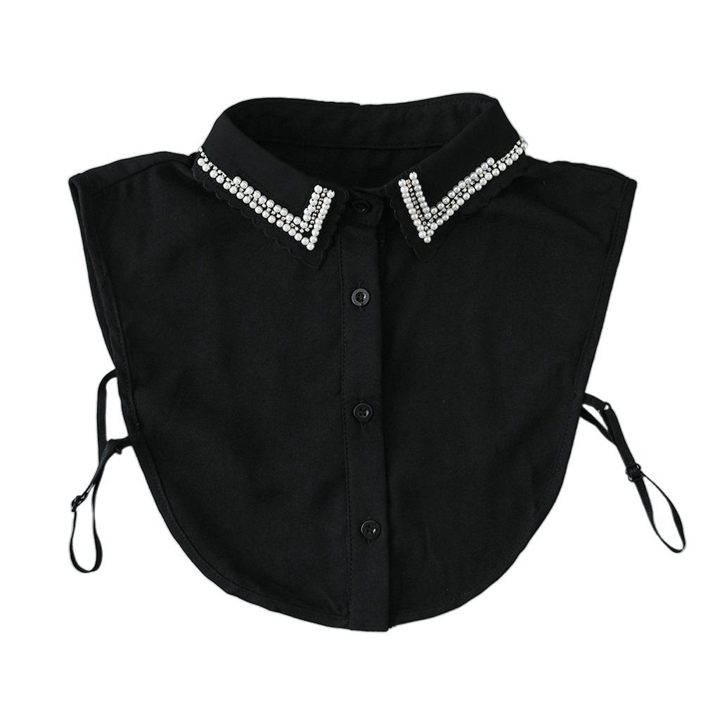 High-Quality Luxury Detachable Fake Collar Pearl Rhinestones Designs White Black Neckline Half Shirt чёрный