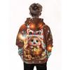 Boys' 3D digital printed lion cat hooded sweatshirt, snowflake star holiday design, casual pullover, children's gift