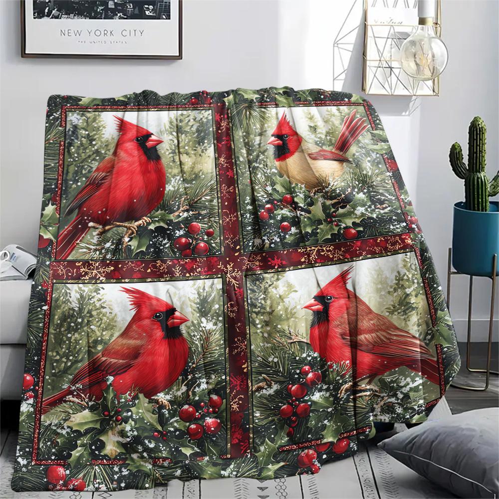 Bird Print Flannel Blanket, High Quality Comfortable for All Seasons, Home Decor, Warmth and Comfort, Perfect for Christmas Gifts