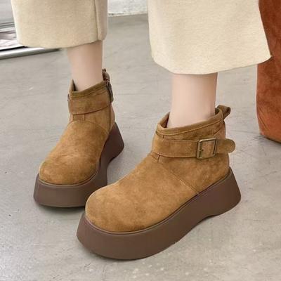 Plateau Wildleder Damen Stiefeletten Warme Plüsch Baumwollschuhe Hohe Absätze Slipper Winter 2024 Trend Lässig Rutschfest Botas Mujer