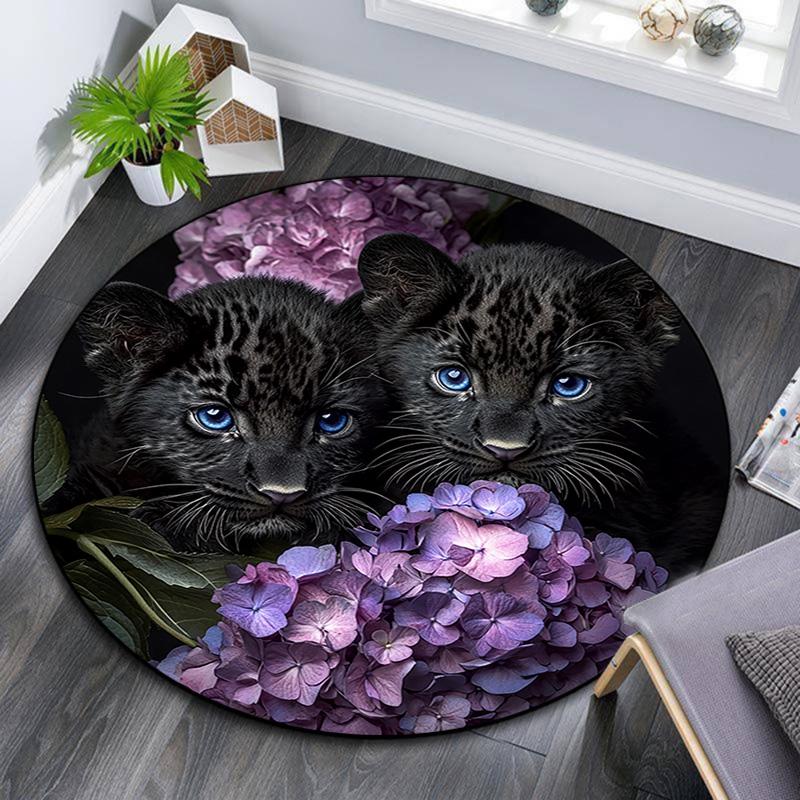Runder Teppich mit Leopardenbabys, Teppich für Wohnzimmer, Schlafzimmer, Sofa, Spielzimmer Dekoration, rutschfeste Fußmatte