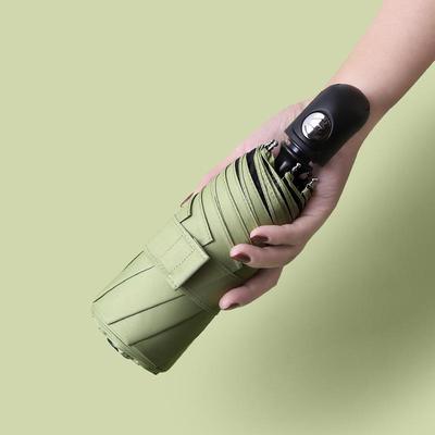 Mini ombrello tascabile nero completamente automatico: Design ingrandito a otto stecche e cinque pieghe per l'uso nelle giornate di sole e di pioggia.