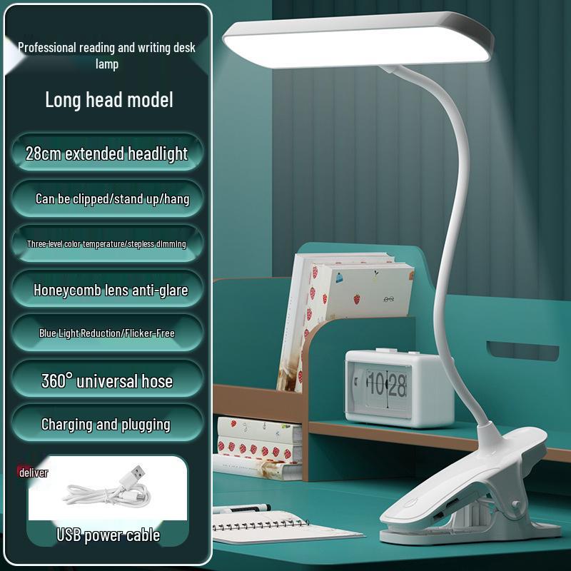 USB Rechargeable LED Clip-On Desk Lamp for Eye Protection, Ideal for Students and Bedside Use