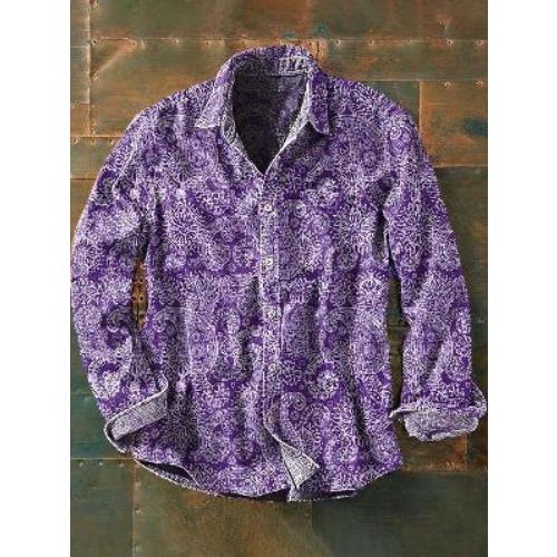 Retro-style Colour-block Print Men’s Long-sleeved Button-down Shirt