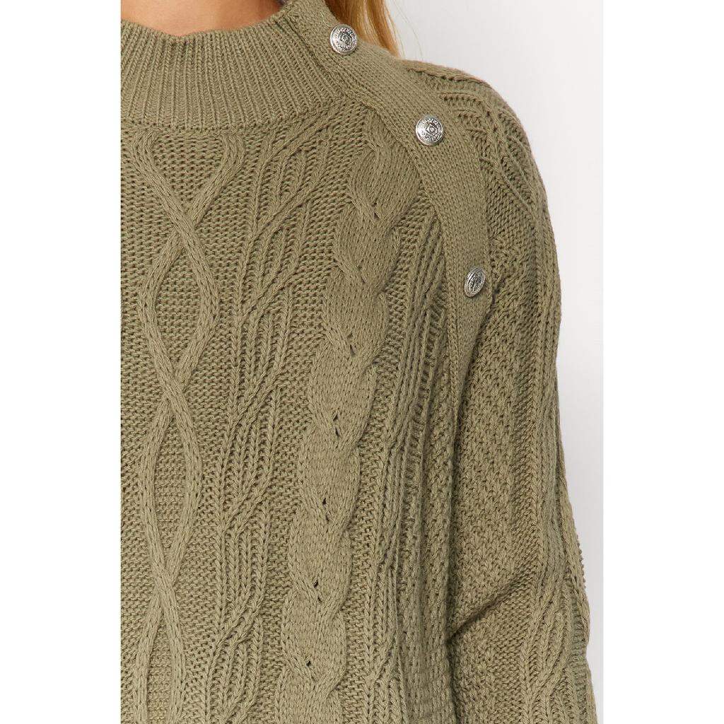 Accesorii kaki Tricotaj împletit cu păr detaliat Pulover Tctaw24ak00165