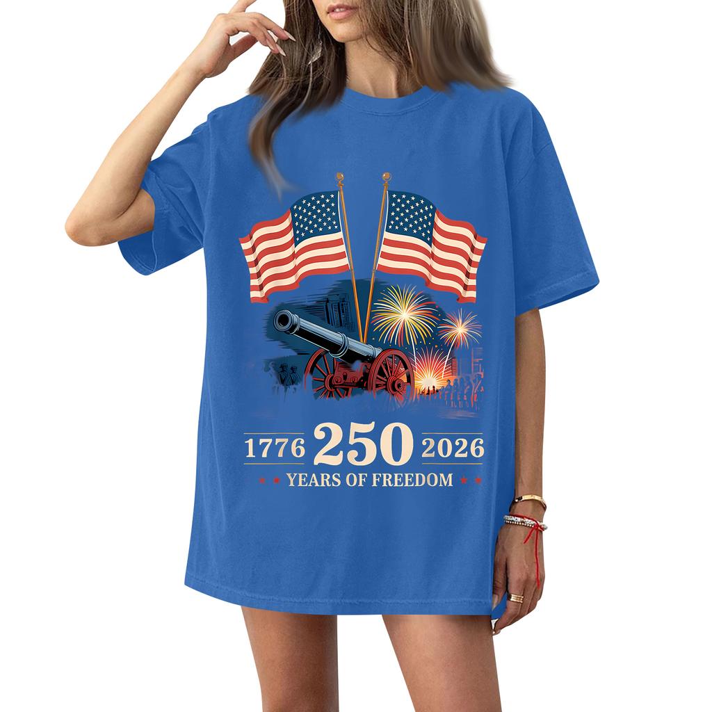Women's Fashionable Casual Short-Sleeve Round Neck Printed T-Shirt For The 250th Anniversary Of The Founding Of The United States