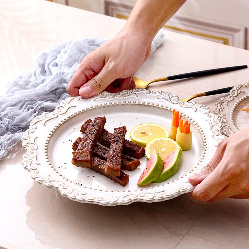 Ensemble de vaisselle en céramique style cour baroque: Vaisselle rétro européenne française avec assiettes à soupe, bols et assiettes plates