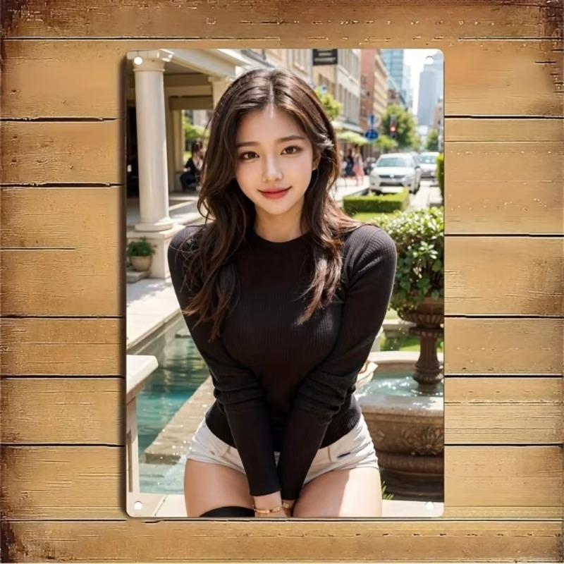 Korean Woman Metal Wall Art Iron Sign for Home Cafe Decor