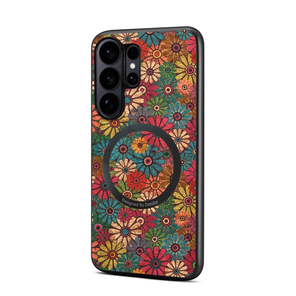Samsung S26 Ultra Floral Magnetic Leather Case with Card Slot - Fits S23, S24 FE, S25