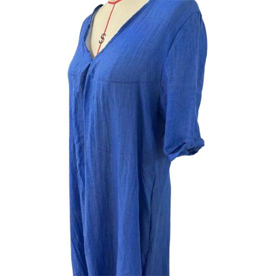 Womens Summer Maxi Dresses CV Neck Short Sleeve A-Line Dress Casual Solid Color Long Dress