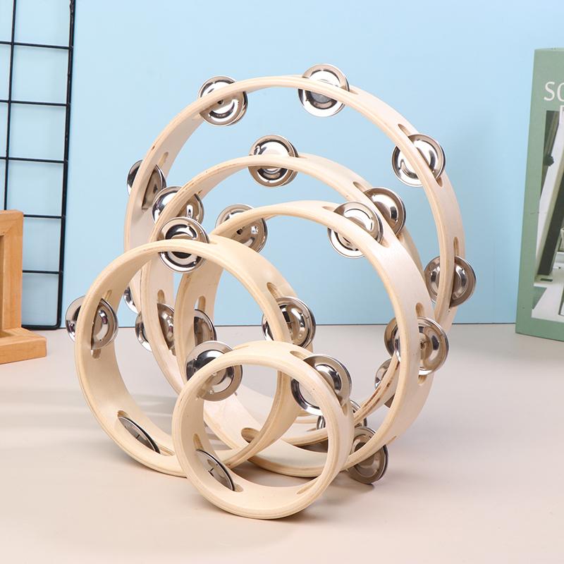 4/6/7/8/10 Inch Tobe de mână Jucării Educație Orff Instrument muzical Tamburină Clopoțel cu manivelă rând simplu Tamburină din lemn cu inele