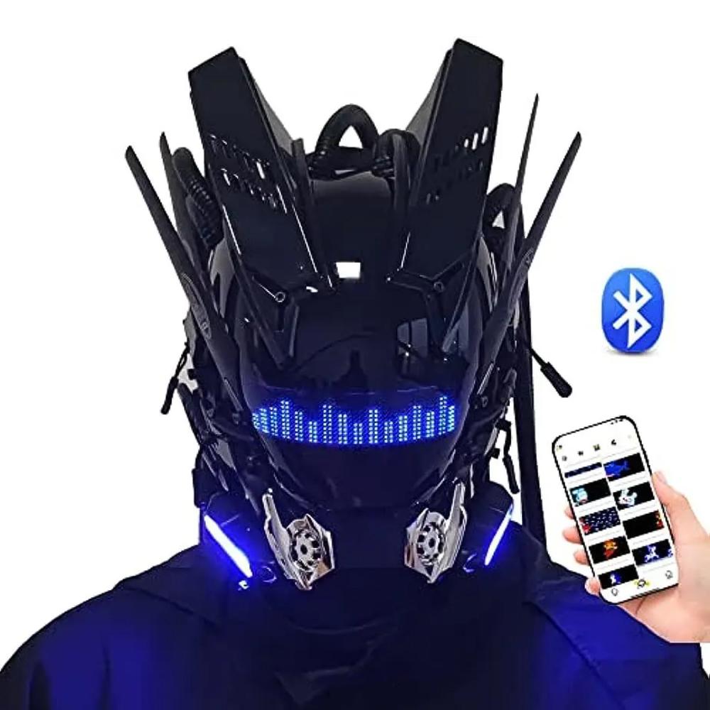 

Маска Jaupto Punk для косплея для мужчин, маска Techwear с Bluetooth-приложением, аксессуар для костюма для косплея на Хэллоуин со светодиодной лампой, футуристическая маска