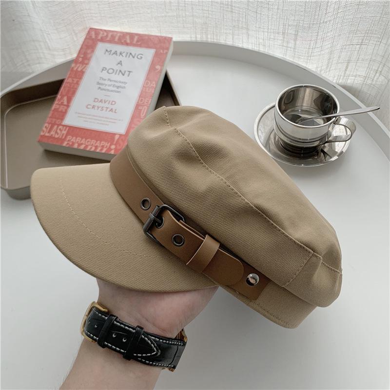 Panama Women's Leather Buckle Belle Duck Tongue Hat Solid Navy Fashion Outdoor Sun Protection Cap H67