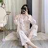 1011 spring new cartoon printing high-end ice silk pajamas women's cardigan long-sleeved trousers loungewear set