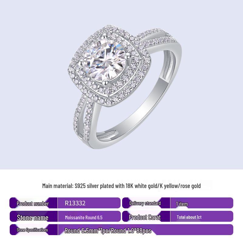Luxury Square Micro-inlaid Silver Diamond Wedding Ring