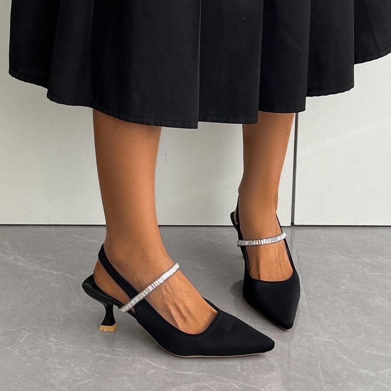Fashion Summer New Stiletto High Heels Women Fashion Pointy Head Shallow Mouth All Matching Rhinestone After Empty Sandals
