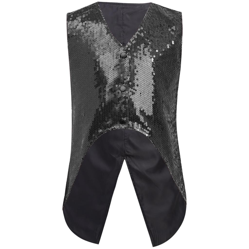 Boys Sparkly Sequin Vest Asymmetrical Hem Sleeveless Design for Parties Stage Events