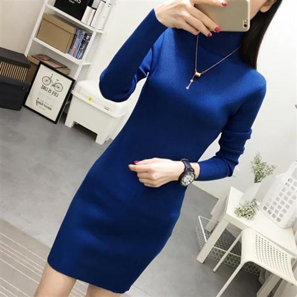 Woman Medium and Long Section High Collar Sweater Winter Knitting Sweaters Large Size Sweater Skirt