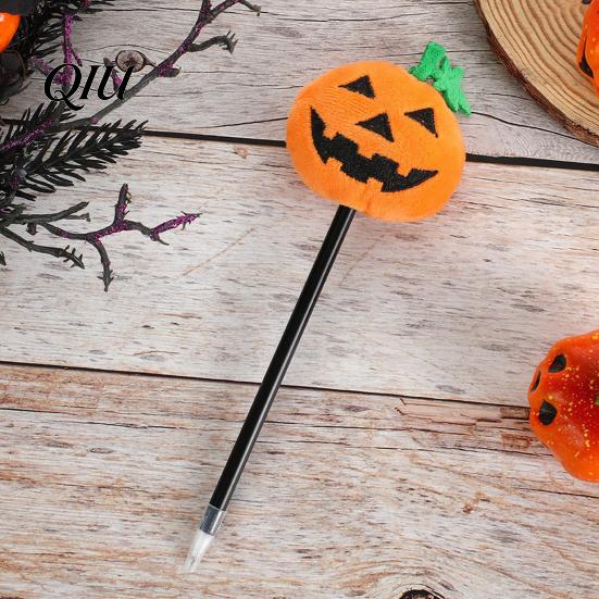 Smooth Writing Pens Halloween Pumpkin Gel Ink Pen, 0.7mm Rollerball Pen with Plush Pumpkin, Novelty Black for Party Favors, Gift Supplies