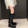 Cowhide~ Venom Boots Haute Couture Version Knight Boots Women's Thick-soled Heightening Boots Maillard Black Leather Boots