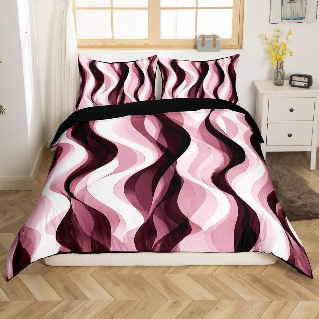 Boho Abstract Striped Duvet Cover Full Queen Size Minimalist Modern Geometric Bedding Set Mid Century Aesthetics Comforter Cover