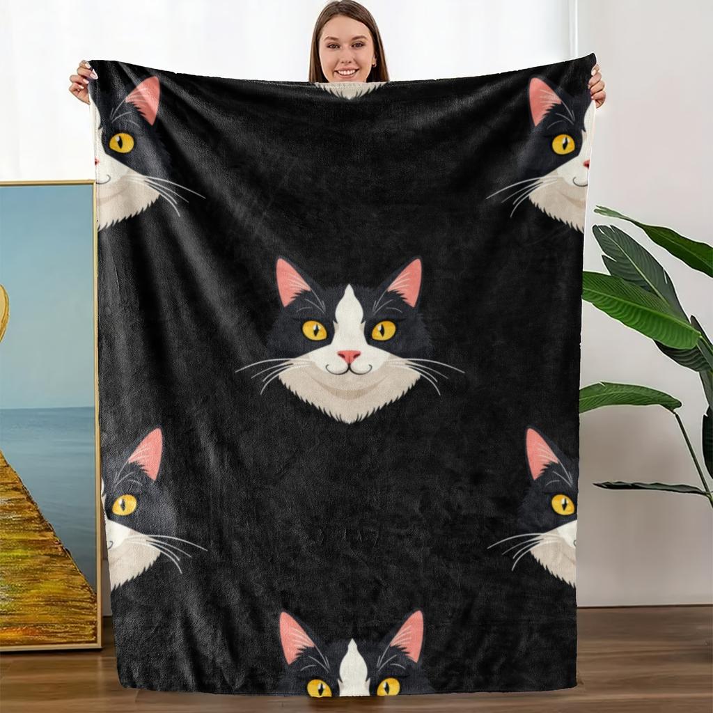 1pc Cozy Cat-Themed Flannel Blanket - Soft, High-Quality Digital Print, Polyester, All-Season Use, Perfect Gift for Family