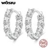 WOSTU Real 925 Silver Full of Zircon Circel Hoop Earrings For Women S925 Wedding Round Crystal Pendientes Jewelry Gift