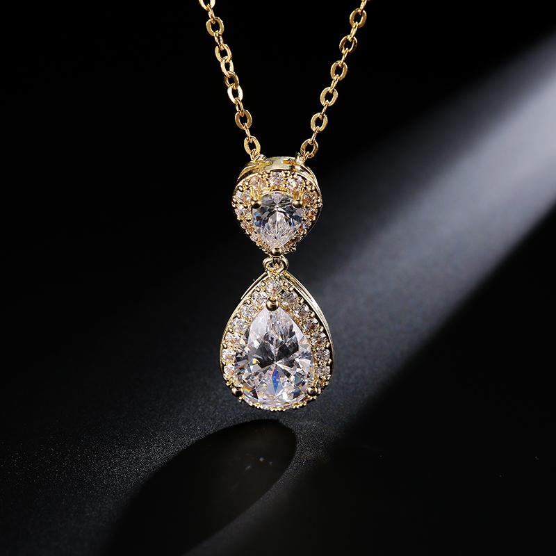 ZAKOL Classic Water Drop AAA Cubic Zirconia Pendant Necklace for Women Aesthetic Luxury Trendy Wedding Zircon