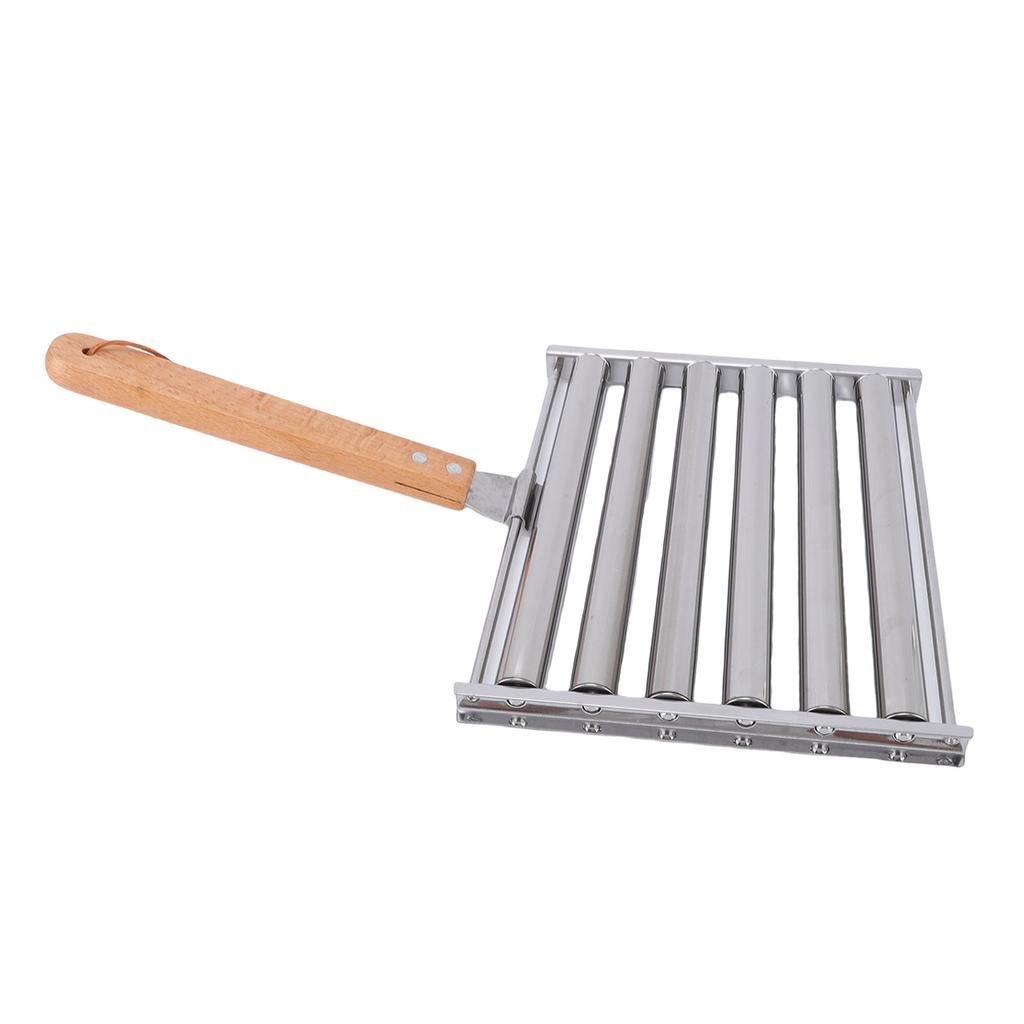 Hot-Dog-Rolle Wurstständer mit Holzgriff Edelstahl BBQ Hot-Dog-Griller für gleichmäßig gegarte Würstchen 5 Kapazität