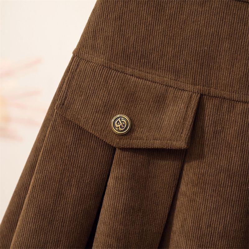 Fustă de damă cu căptușeală din lână, mărimi mari, toamnă/iarnă, talie elastică, croială A-line, fustă lungă din velur, talie înaltă, fustă flausată