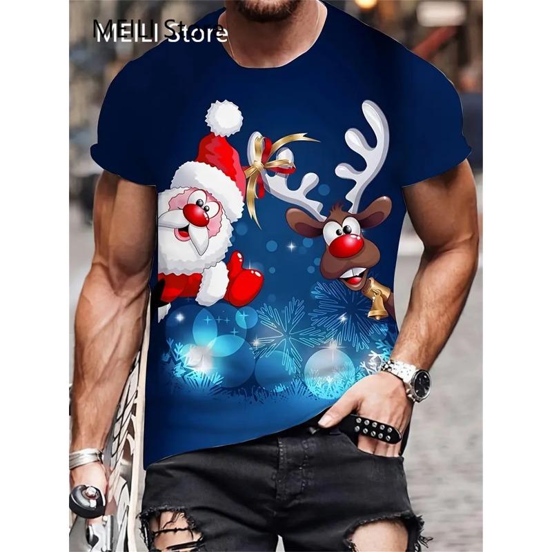 Christmas T-Shirts Summer Funny Santa Claus Fashion Tops Tee Mens Shirts Summer Holiday Boys Casual Crew Neck Oversized T-Shirts
